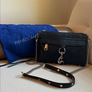 Rebecca Minkoff Black Leather Crossbody with Silver/Chrome Hardware